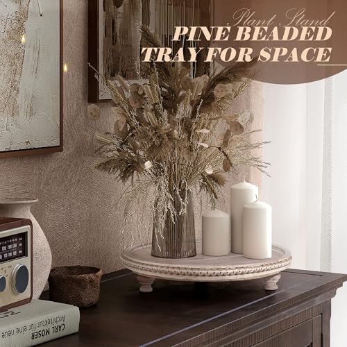 EOSAHR Pine Wooden Display Riser - Beaded Wood Riser for Plant Stand & Sponge Holder, Perfume Organizer - Rustic Farmhouse Kitchen Counter Organizer, Boho Chic Living Room Home Decor (Deep Natural) - color: Deep-Natural