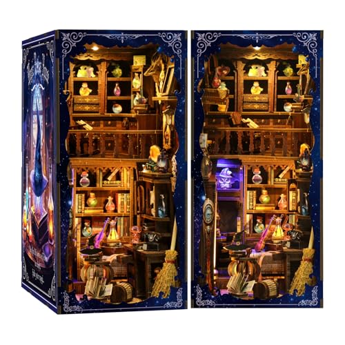 Book Nook Kit - DIY Miniature Dolls House Kit with Furniture and LED Light, 3D Puzzle Wooden Art Bookends, Model Kits for for Adults and Teens (Magic Potion Shop) - style: Magic Potion Shop