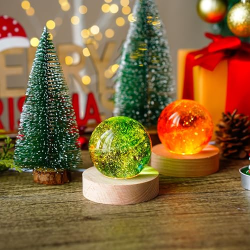 ZEERSHEE 2Pcs Led Wood Display Stand for 3D Crystal Glass 2.7in Resin Art Light Wooden Lamp Base for Crystals LED Round Display Pedestal