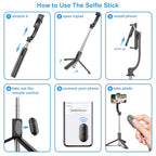 SelfieShow Selfie Stick, Extendable Selfie Stick Tripod with Wireless Remote and Tripod Stand, Portable, Lightweight, Compatible with iPhone 17 16 15 14 13 12 Pro Xs Max/Samsung Smartphone and More - style: Black