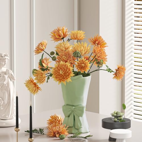 Relexome Green Ceramic Bow Vase 9.64 in Unique Cute Modern Decorative Bouquet Flower Vases for Home Living Room Table Decor Women Girl Gifts - color: Matte Green