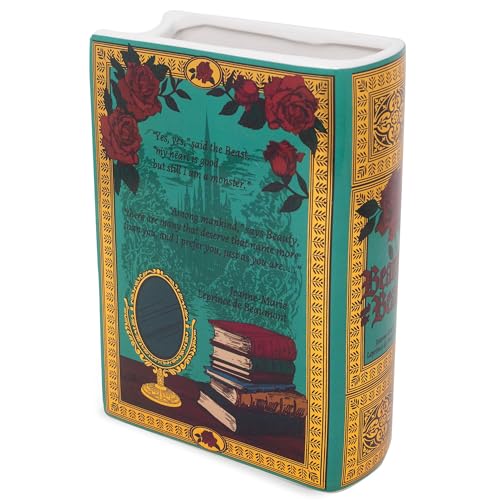 Steel Mill & Co Original Large Book-Shaped Decorative Vase, Ceramic Vases for Home Decor, Cute Bookshelf Decor, Unique Vase for Book Lovers, Beauty and the Beast