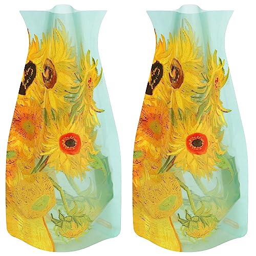 MODGY Expandable Flower Vase, Plastic Decorative Modern Foldable Printed Vases for Centerpieces for Wedding, Dining Table, Home Decor, Living Room, Bathroom, Sunflowers, Vincent Van Gogh, 2 Pack - style: 2 Pack