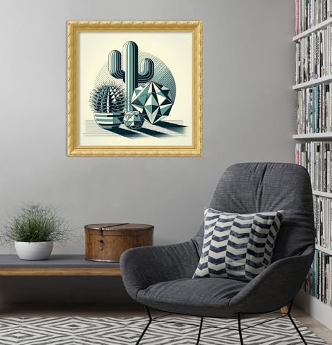 Amanti Art Framed Wall Art Print 28x28 Succulents in Angled Vases by David Galan, Abstract Wall Art, Modern Contemporary Decor, Medium Poster Painting Artwork for Living Room, Bedroom, Bathroom, - color: Versailles Gold, size: 28"L x 28"W