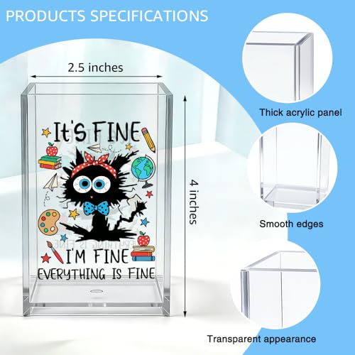 It's Fine I'm Fine Everything Is Fine Acrylic Organizer Pencil Pen Holder, Funny Cat Desk Organizer, Sarcastic Office Decor Gifts for Women Coworker, Back to School Gifts for Student Teacher - style: It's Fine C