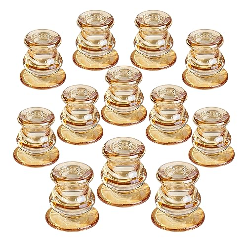 NITIME 12pcs Gold Candlestick Holders- Taper Candle Holders for Table Centerpiece- Glass Candle Holder for Wedding, Dinner Table, Party and Festival Decoration - color: Gold-12pcs