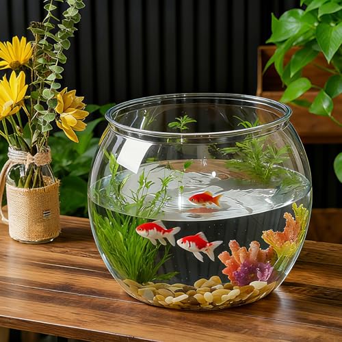 Geelin 7 Gallon Plastic Fish Tank Large Bowl Shatterproof with Crystal Clear Clarity for Terrarium, Flower Vase Centerpiece Gift for Fish Lovers (Round) - size: 7 Gallon, style: Round