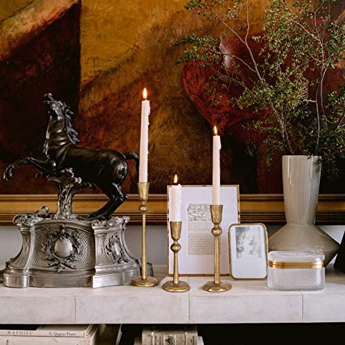 Antique Brass Iron Taper Candle Holder - Set of 3 Decorative Candle Stand, Candlestick Holder for Wedding, Dinning, Party - color: Antique Brass
