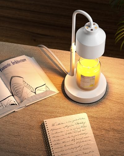 LISUNAR Electric Candle Warmer Lamp White, Candle Lamp Warmer with Timer, Wax Warmer Lamp for Jar Candles, Adjustable Height Candle Light Warmer with 2 Bulbs - color: White-A1