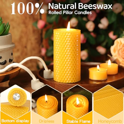 3 Pack Natural Beeswax Pillar Candles,Handmade Pure Beeswax Rolled Candle-60 Hours Long Burning,Honeycomb Bees Wax Candles for Home, Prayer,Dripless Smokeless Unscented Pillar Candle 2x4in - color: 2x4in, size: 3pcs