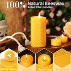 3 Pack Natural Beeswax Pillar Candles,Handmade Pure Beeswax Rolled Candle-60 Hours Long Burning,Honeycomb Bees Wax Candles for Home, Prayer,Dripless Smokeless Unscented Pillar Candle 2x4in - color: 2x4in, size: 3pcs