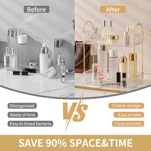 Akinbas 2 Tier Bathroom Organizer Countertop Makeup Perfume Tray Skincare Organizer for Bathroom Dresser Vanity (White) - color: Transparent, size: 2 Tier
