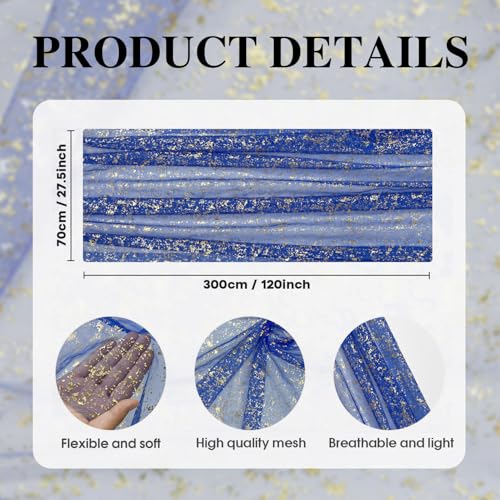 Artoid Mode 3PCS Blue Gold Gauze Table Runner 120 Inch 10FT, Glitter Metallic Foil Sheer Dining Wedding Anniversary Holiday Table Decor for Home Party - color: Blue, size: 28" x 120", 3pc