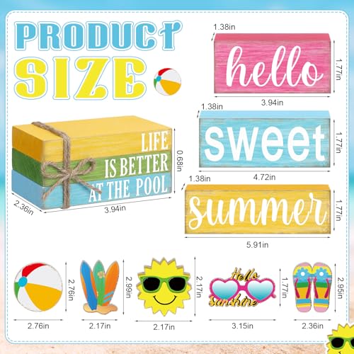 Vercraft 11 Pcs Summer Hawaiian Table Decorations Set Summer Tiered Tray Decor Flip Flops Centerpiece Faux Book Stack Block for Table Home Office Decorations - style: Pool