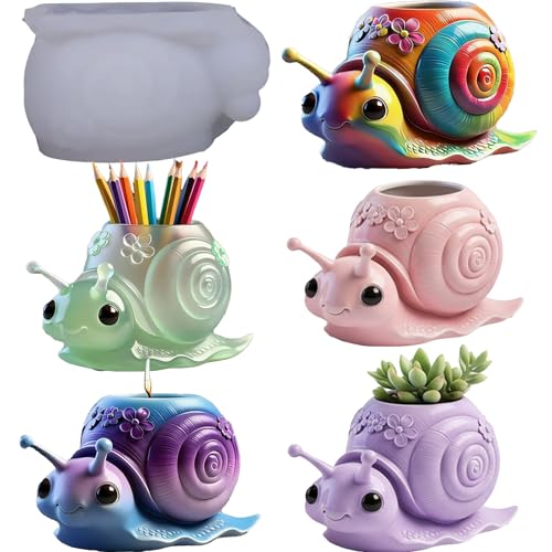 1Pc Cute Snail Silicone Molds 3D Floral Animal Flower Pot Vase Resin Molds for Concrete Cement Epoxy Resin Casting DIY Craft Home Decor Succulents Candle Holder Desk Pen Organizer Gifts - color: Snail Resin Mold