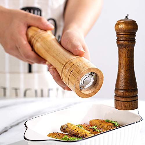 Wooden Pepper Mill Set Salt Pepper Grinder Kit Manual Mills Solid with Strong Adjustable Ceramic Grinders 2 Piece 8 Inches - color: D 2 Wooden Pepper Mill