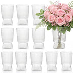 Tlence 12 Pack Clear Plastic Flower Vases, 6.3" Small Ribbed Fluted Glass-Like Vase, Decorative Modern Ripple Hydroponic Plant Vase with Base for Table Centerpieces Home Decor Wedding Decoration
