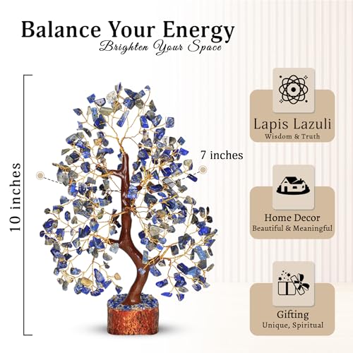 YATSKIA Lapis Lazuli Crystal Tree of Life - Healing Crystals and Stones - Crystals Decor - Crystal Gifts for Women - Good Luck Gifts - color: Lapis Golden Wire