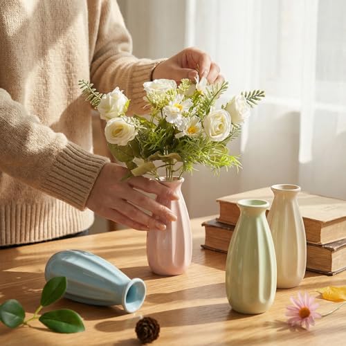 6-Pack Simple Vase Set for Flowers Plants, Small Cute Flower Vase for Modern Table Shelf Home Decor Wedding Boho Decor, Farmhouse - color: 6pc-stjh-blue