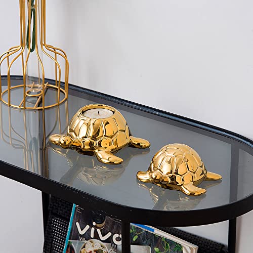 Golden Turtle Statue, Ceramic Turtle Ornament for Home Decor - Gold Tabletop Decoration, Collectible Decor for Elderly, Turtle Sculpture for Bookshelf, Desk, Nightstand - color: A--b-gold