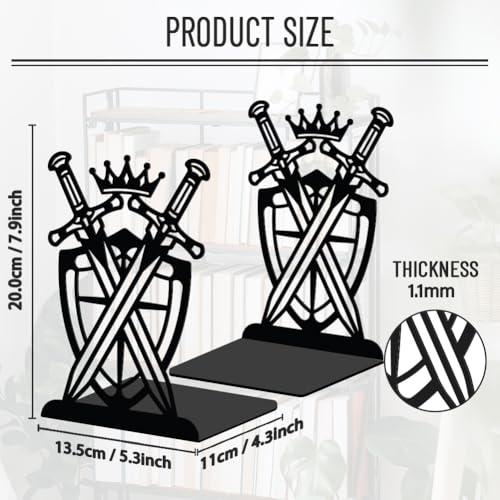 WADORN 1 Pair Dual Swords Decorative Bookends, Knight Theme Heavy Duty Metal Book Ends Western Non-Skid Black Book Stopper for Bookshelf Library Home Office Dorm Back to School, 5.3x4.3x7.9 Inch - color: Dual Swords