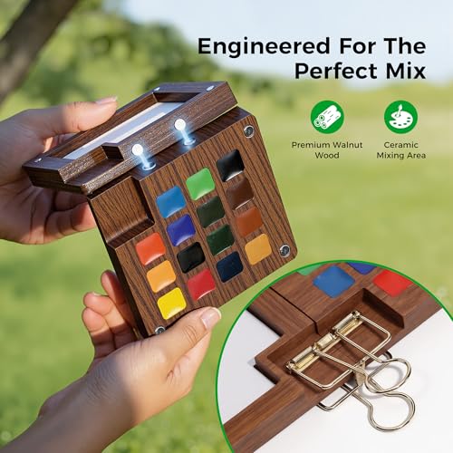 15-Color Watercolor Paint Set, All-in-One Travel Water Color Kit with Wood Palette, Sketchbook & Bag, Non-Toxic Portable Painting Set for Adults, Beginners, Artists & Outdoor Urban Sketching - color: 15 Colors