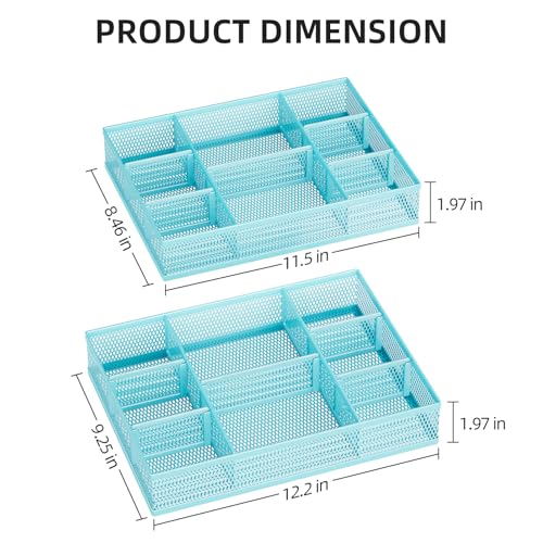 Marbrasse 2 Pack Desk Drawer Organizer, Mesh Drawer Organizer Tray with 8 Adjustable Compartments, Desk Organizers and Accessories, 5 Dividers Drawer for Office Supplies, Makeup & Vanity (Blue) - color: Blue