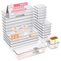HOUSE DAY Makeup Drawer Organizer Trays 24 PCS, 4-Size Clear Drawer Organizers with Silicone Pads, Vanity Organizers and Storage, Non Slip Plastic Drawer Organizer for Desk, Bathroom, Kitchen, Office - size: 24 Pcs