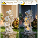Angel Garden Statue Outdoor, Solar Powered Resin Garden Sculptures Fairy Angel Statues Waterproof LED Lights Yard Art Decorations for Outside Patio Lawn Ornament Gardening Gifts - style: Flower