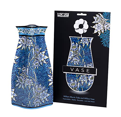 MODGY Collapsible and Expandable Flower Vase Plastic Decorative Modern Centerpieces Dining Table Decor Living Room Bathroom Wedding Office, William Morris Tulip and Willow - style: William Morris Tulip and Willow
