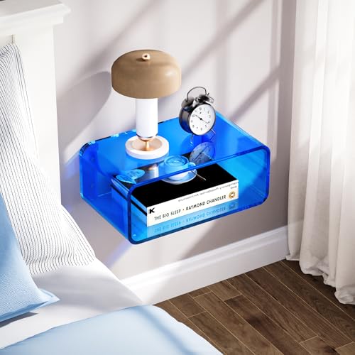 Acrylic Floating Nightstand, Bedside Table, Nightstand Shelf Wall Mounted Bedside Shelf (Blue, Small) - color: Blue