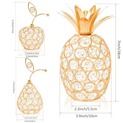 Set of 3 Elegance Crystal Metal Pineapple Pear Table Centerpiece Handmade Crystal Candlestick Hollow Fruit Ornament Home Party Wedding Holiday Decoration (Gold, Set of 3) - color: Gold