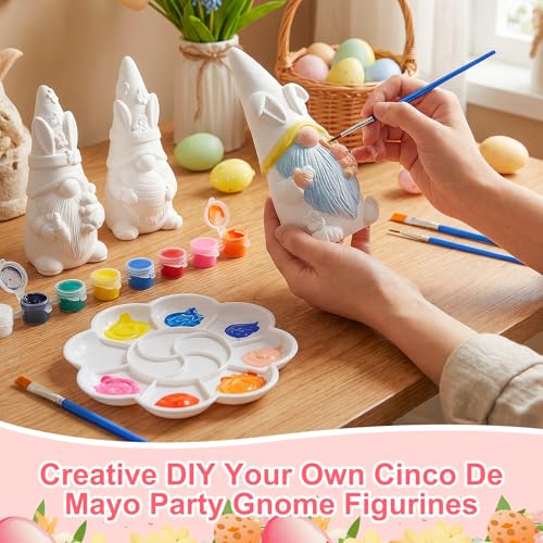 Arrowbash 6 Pcs Easter Ceramics to Draw Ready to Paint Your Own Gnome Statues 5.12 Easter Egg Rabbit Theme Paintable Figurines DIY White Ceramics Plaster Crafts Kit with Brush Palette - style: Easter