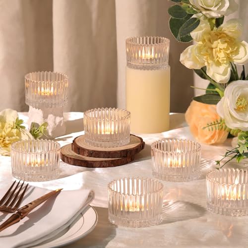 HAVITI 24 Pcs Large Tea Light Holders, Clear Glass Candle Holders, Votive Candle Holders for Table Centerpiece Wedding Table Decor(1.57" H 2.64" D) - color: Clear, size: 1.6" x 2.7"