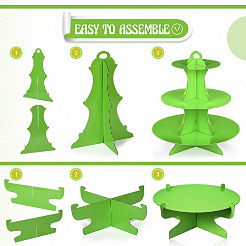 Zopeal 7 Pcs Dessert Table Display Set 3-Tier Cupcake Stand 1-Tier Cup Cake Display Tower Platters and Serving Trays Cardboard Cake Cookie Holders for Wedding Birthday Party Baby Shower(Green) - color: Green