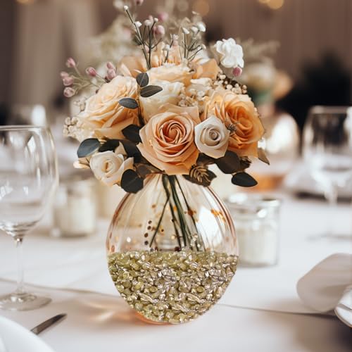 HappyFiller Metallic Baige Crushed Glass Sand,1.3 LB(1.5 Cup) 3-7mm Vase Filler,Wedding Table Centerpiece,Candle Holder,Epoxy Resin Art,Craft Glitter,Terrarium Gravel - color: Baige