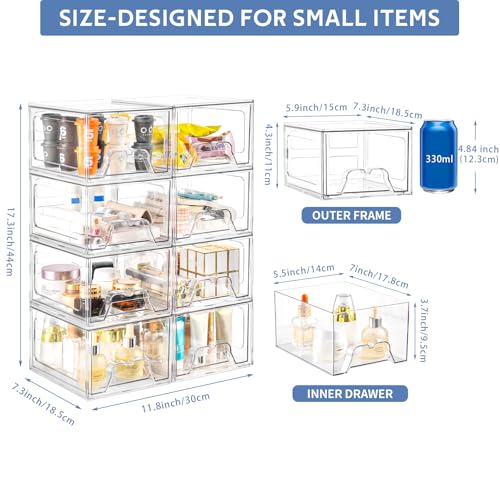 Plastic Drawers Storage, 8 Pack Clear Stackable Storage Drawers, Acrylic Storage Bins with Drawers for Fridge Organizers, Small PlasticDrawers Stackable for Makeup Organizers Cosmetic Display - size: 8Pack Standard