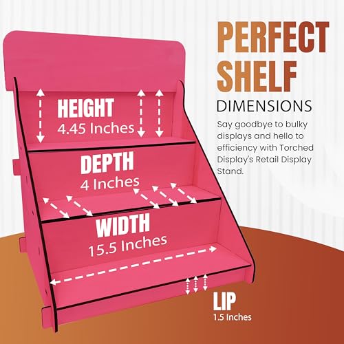 Wooden Portable Retail Table Display Stand Countertop 3 Step Riser Craft Shows, Farmers Markets Tradeshows |No Hardware Assembly Flat Pack Soap Display CBD Jewelry Spices Cups Tumblers Coasters - color: Pink