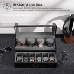 ProCase Watch Case for Men, 10 Slot Watch Display Stand with Acrylic Lid, Watch Display Case with Drawer, 2-Layer Mens Watch Box, Watch Holder Organizer for Men Women -Black - color: Black