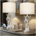 Scenekoy Table Lamp Set of 2 with USB Ports, Pull Chains Switch, 27” Silver Leaf Sculptural Bedside Lamps with Linen Shade for Living Room Bedroom, Nightstand Lamps for Home Room Decor - size: 27 inches Silver Leaf -041