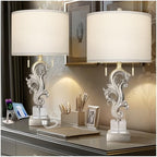 Scenekoy Table Lamp Set of 2 with USB Ports, Pull Chains Switch, 27” Silver Leaf Sculptural Bedside Lamps with Linen Shade for Living Room Bedroom, Nightstand Lamps for Home Room Decor - size: 27 inches Silver Leaf -041