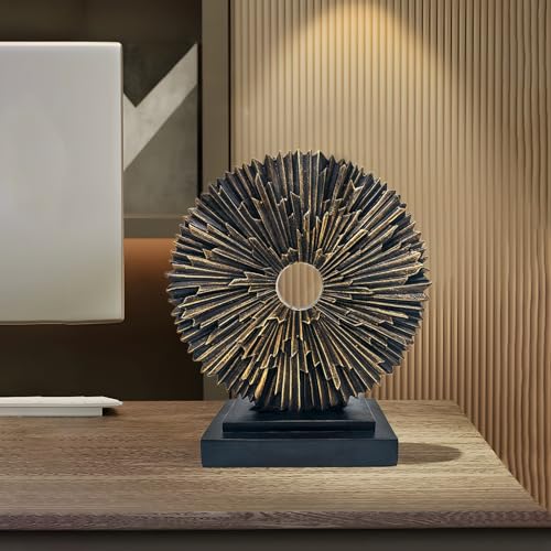 Abstract Statue for Home Decor,Office Desk Sculpture for Men,Creative Round Line Ornament for Bookshelf,Modern Decorative Sculpture,Bedroom,Livngroom,Table(Black) - color: Copper, size: Round Statue