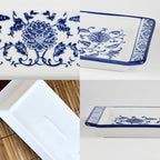 11" Blue and White Porcelain Serving Tray, Blue and White Decor Elegant Coffee Table Tray, Handcrafted Coffee Table Tea Tray Decor, Ceramic Small Tray for Kitchen Sandwich Snack Appetizer Dessert