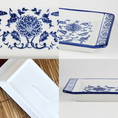 11" Blue and White Porcelain Serving Tray, Blue and White Decor Elegant Coffee Table Tray, Handcrafted Coffee Table Tea Tray Decor, Ceramic Small Tray for Kitchen Sandwich Snack Appetizer Dessert