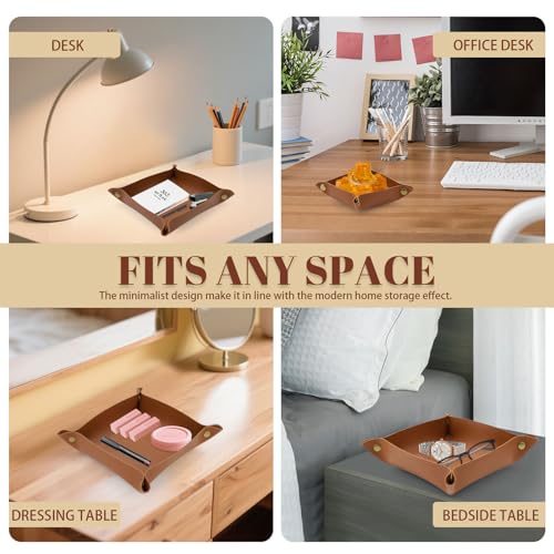3 Pack Leather Valet Tray, 3 Sizes Catchall Tray Desk Organizer for Key Jewelry Trinket Watch Perfume Coin, for Entryway Table Nightstand Dresser Vanity Travel, Brown - color: Brown