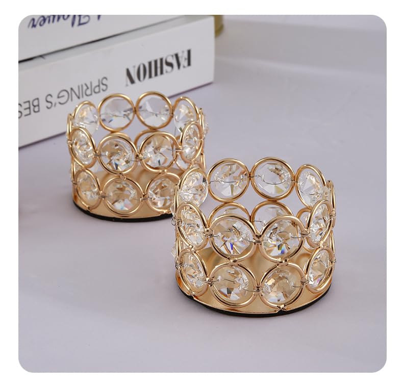 Crystal Tea Light Candle Holders，Gold Candlestick Holders for Wedding Party Table Decoration Housewarming Gift（2pcs）