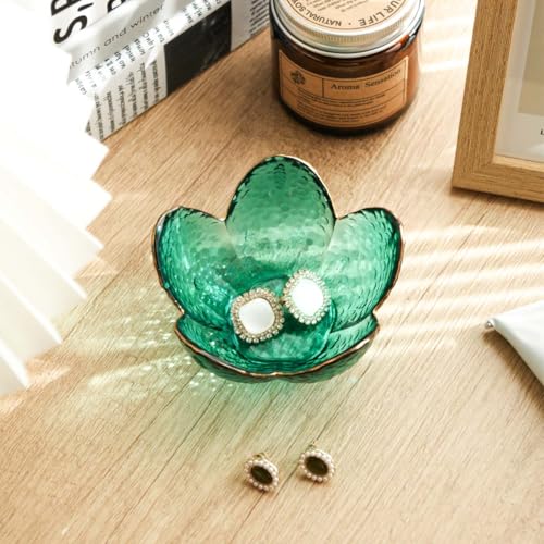 Green Flower Jewelry Ring Dish Tray,Decorative Glass Trinket Dish,Room Decor Aesthetic, Modern Accent Tray for Vanity(Green A) - color: Green A