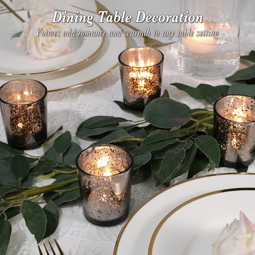 UPBUD Black Votive Candle Holders Set of 24, Speckled Mercury Candle Holders for Wedding Centerpiece Table Decorations, Tealight Candle Holder for Party Bridal Shower Decor, Home Decor - color: Black