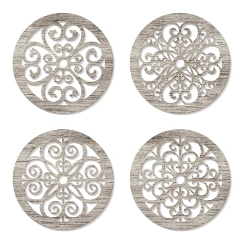 Zzbakress 4 Pieces Farmhouse Wall Decor Rustic Circle Wall Decor Wooden Hollow Carved Round Wall Art for Living Room Bedroom Kitchen Bathroom Home Wall Decoration (Delicate, Retro) - color: Delicate, Retro