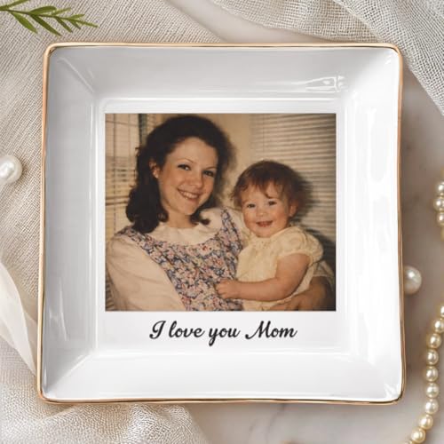 Custom Photo Jewelry Dish for Mom, Mothers Day Birthday Gifts for Grandma, Mom Ring Dish, New Moms Gift, Mom Gift from Daughter, Son, Grandma Gifts for Birthday - color: Style 1